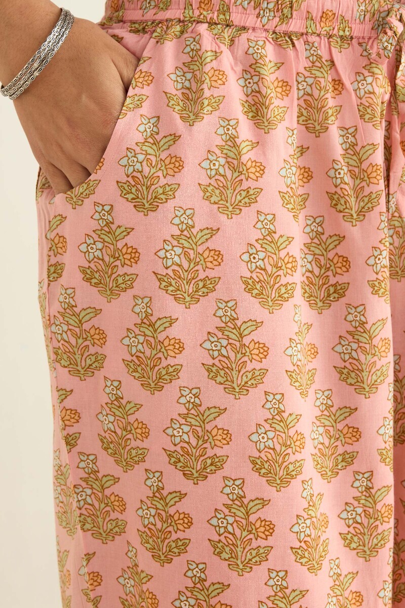 Pink Hand Printed Viscose Farsi