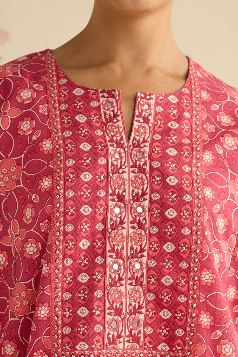 Pink Hand Printed Cotton Kaftan