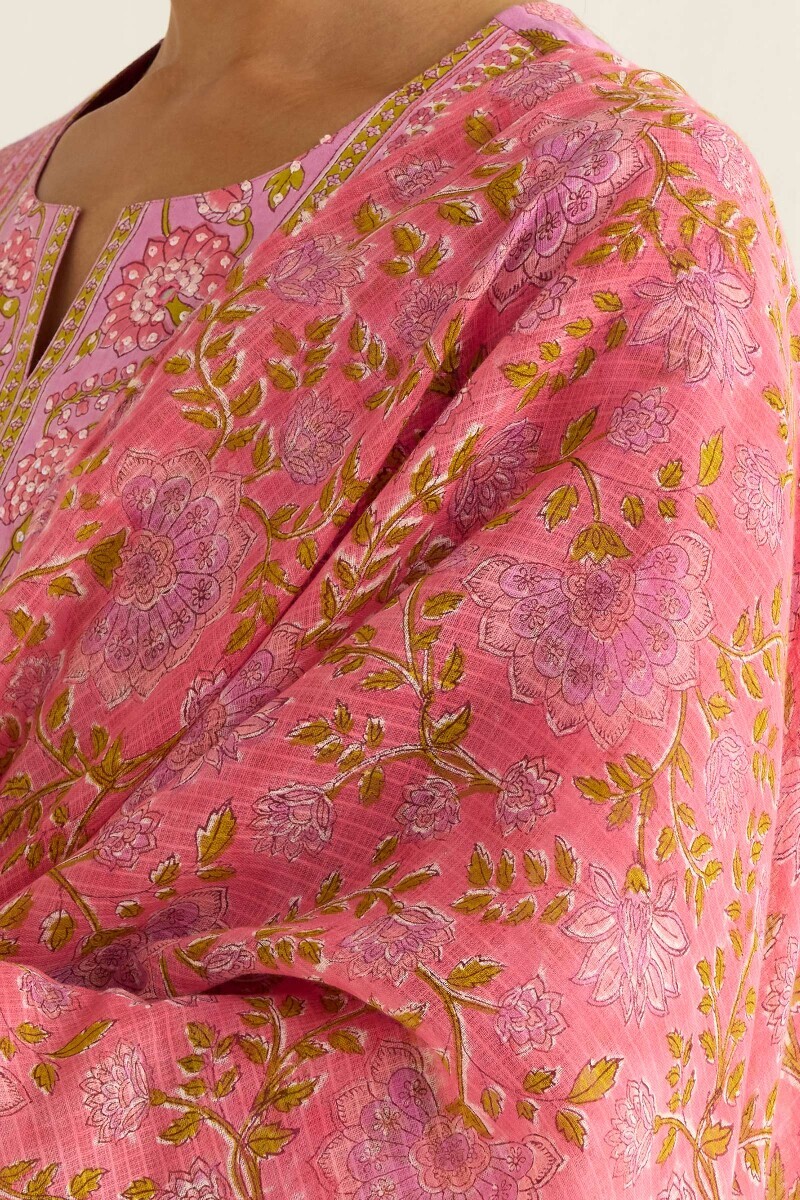 Pink Hand Block Printed Kota Dupatta