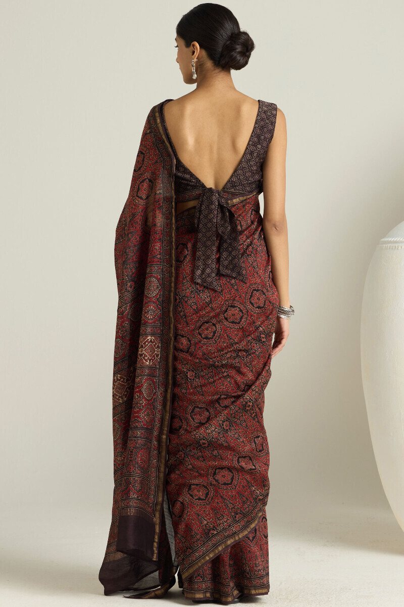 Red Hand Block Printed Chanderi Saree