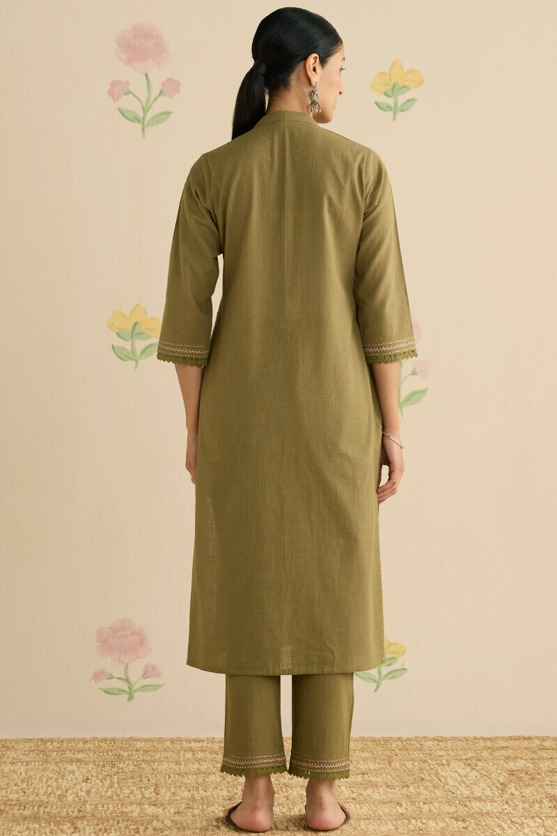 Green Handcrafted Straight Gauze Slub Kurta