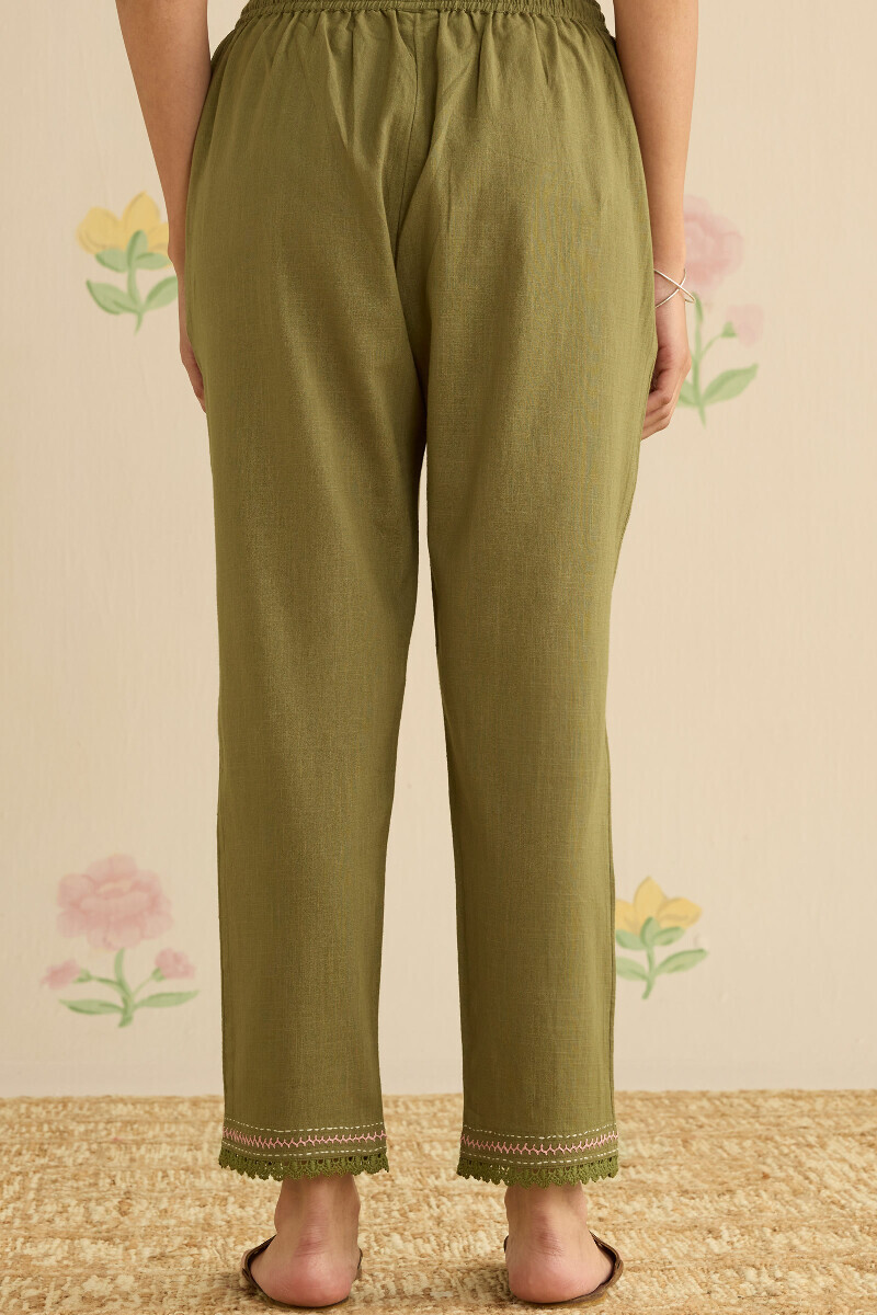 Green Handcrafted Gauze Slub Narrow Pants