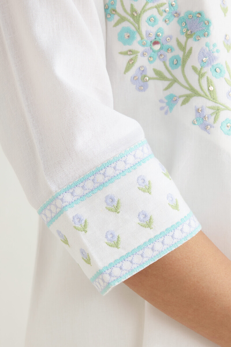 White Handcrafted Straight Cotton Flax Kurta