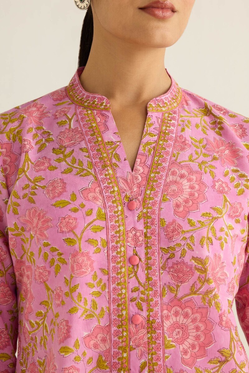 Purple Hand Block Printed Cotton Loungewear Set