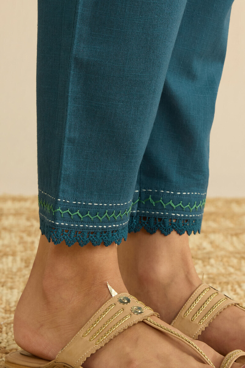 Navy Blue Handcrafted Gauze Slub Narrow Pants