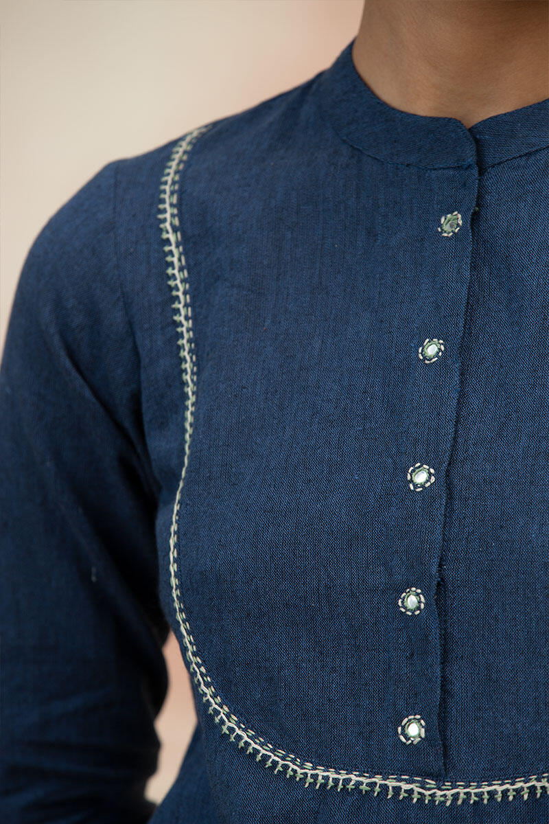 Blue Handcrafted Straight Cotton Kurta