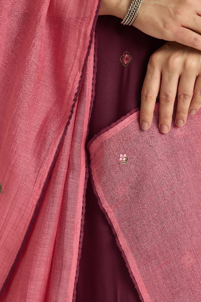 Pink Handcrafted Cotton Silk Dupatta