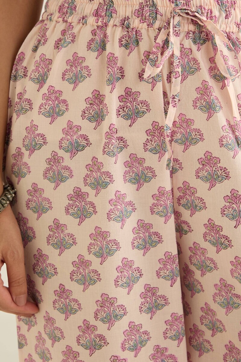 Purple Block Printed Cotton Izhaar Pants