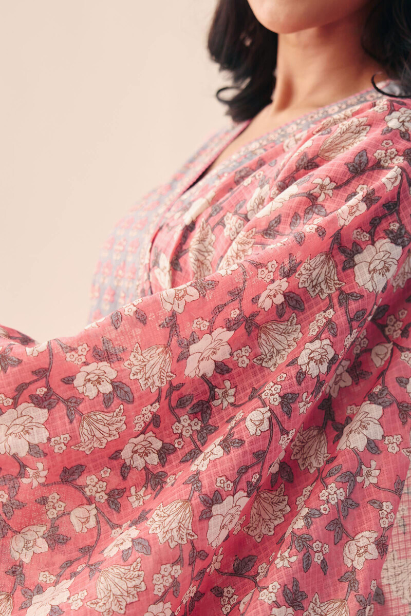 Pink Hand Printed Kota Dupatta