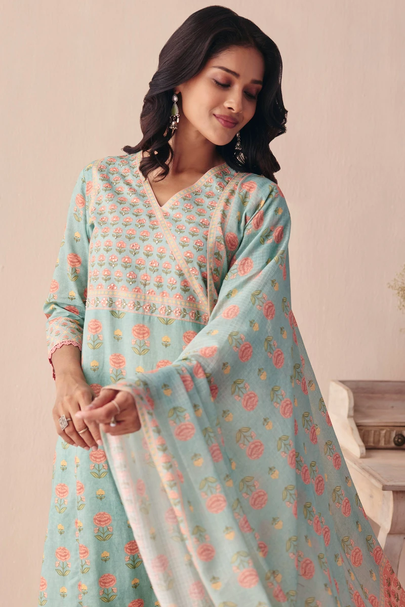 Blue Printed Kota Dupatta