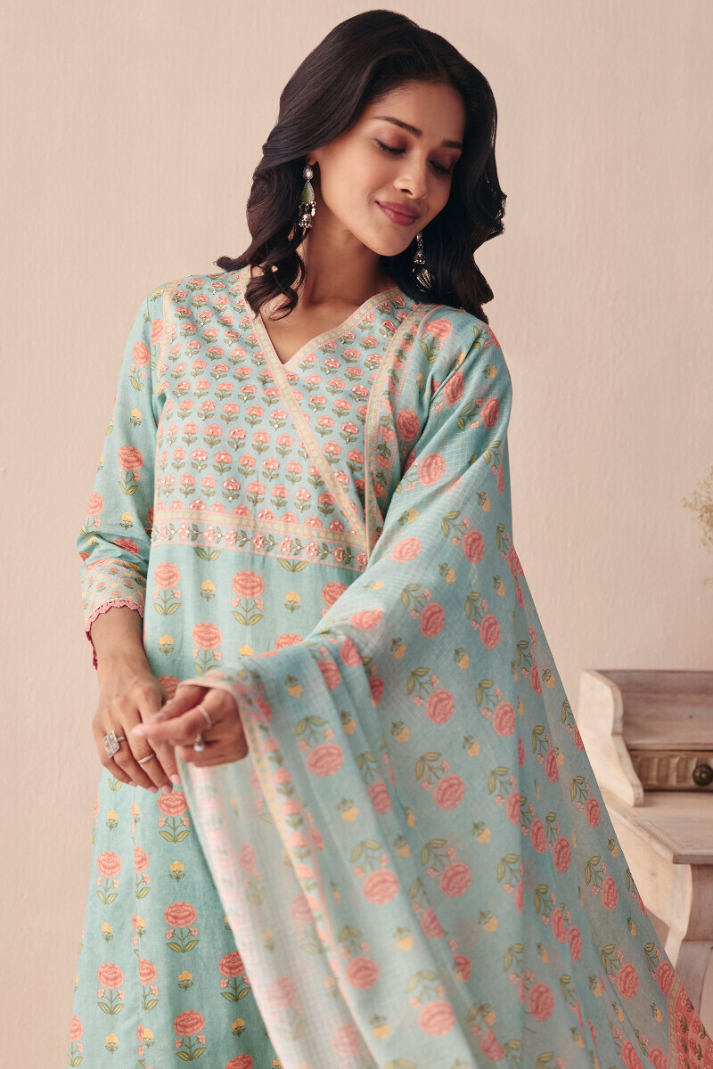 Blue Printed Kota Dupatta