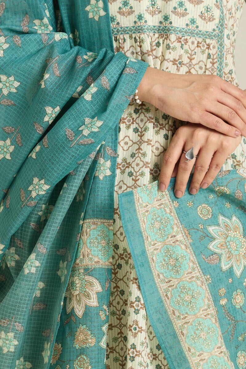 Blue Hand Printed Kota Dupatta
