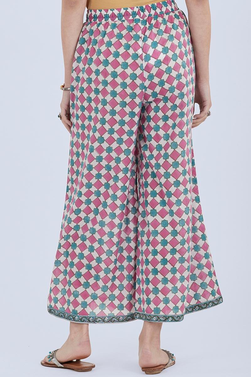 Pink Block Printed Cotton Palazzo