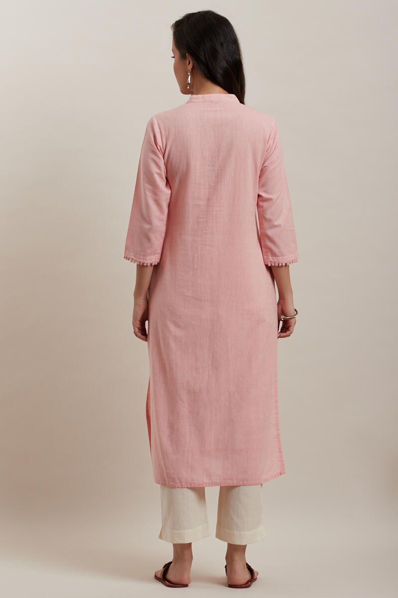 Pink Handcrafted Straight Cotton Kurta