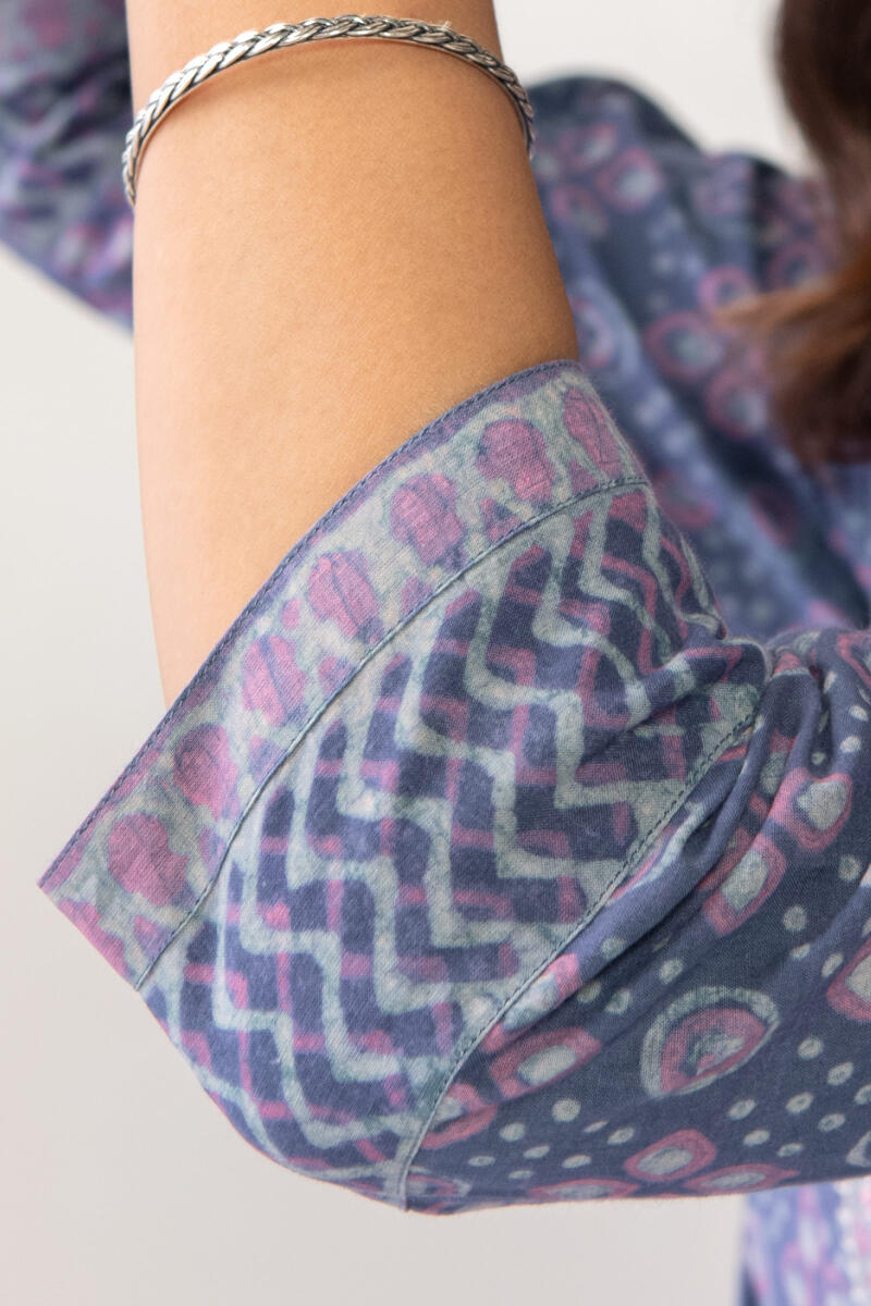 Purple Hand Block Printed Straight Cotton Kurta