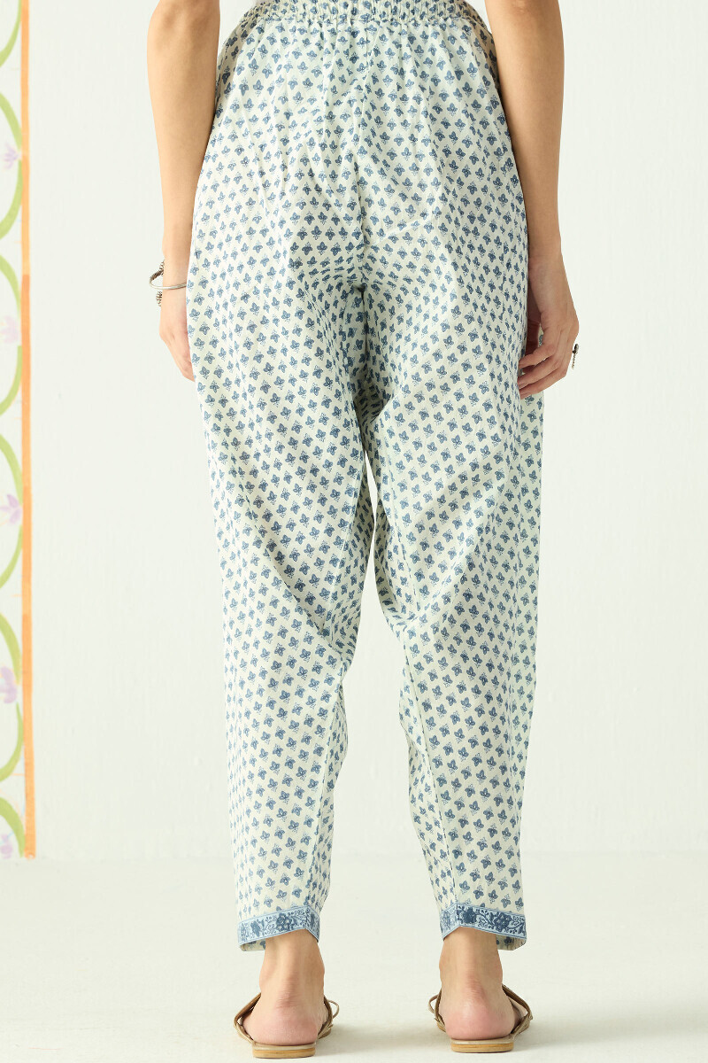 Off-White Hand Printed Cotton Slub Salwar