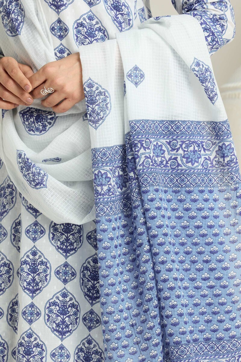 White Hand Printed Kota Dupatta