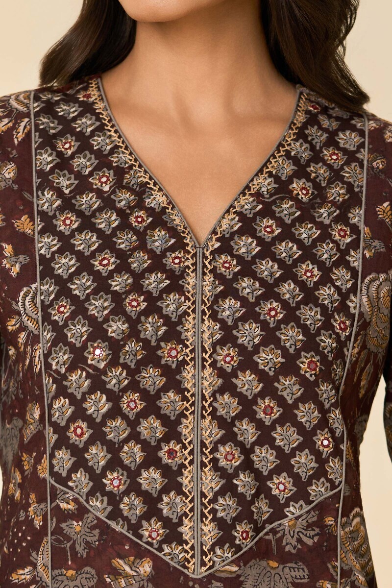 Bagru Hand Block-Printed A-Line Cotton Kurta