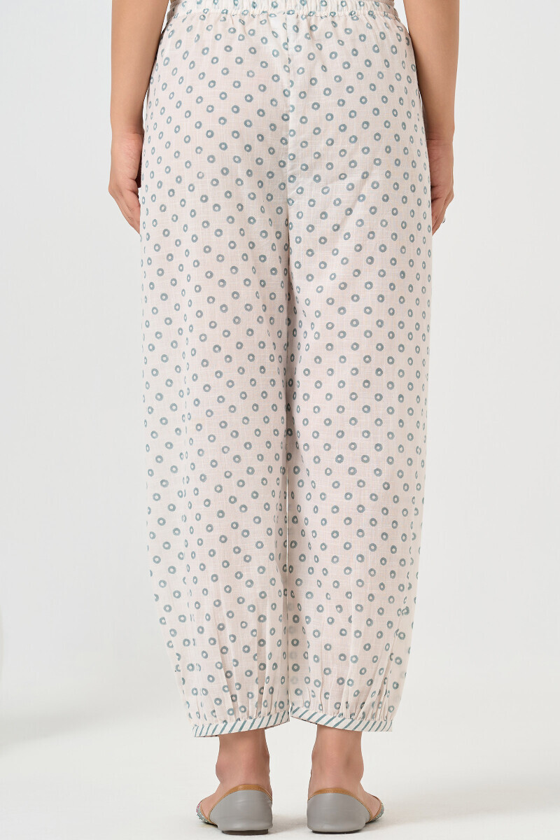 Blue Block Printed Cotton Izhaar Pants