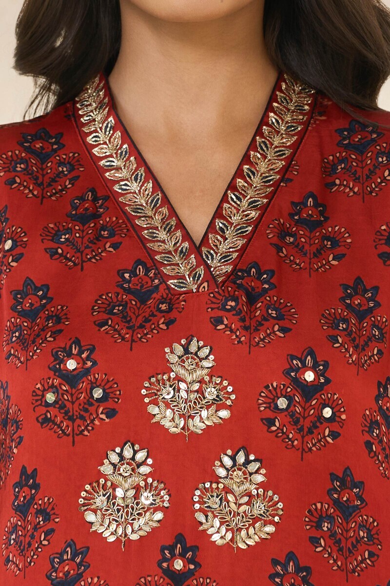 Ajrakh Hand Block-Printed Straight Modal Kurta