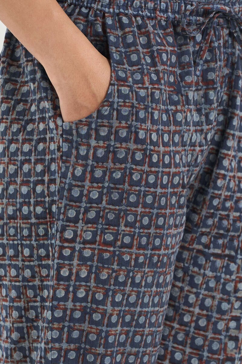 Akola Hand Block-Printed Cotton Dobby Narrow Pants