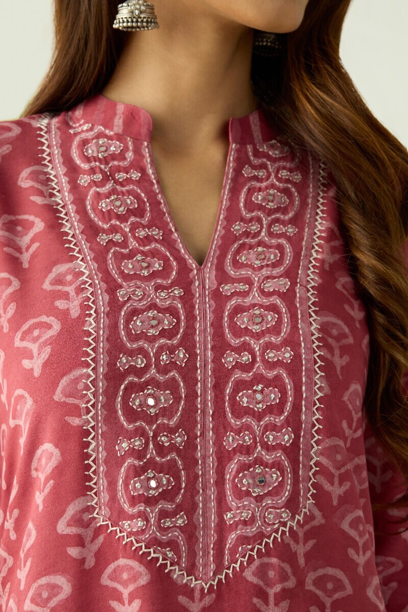 Pink Hand Block Printed Straight Modal Kurta
