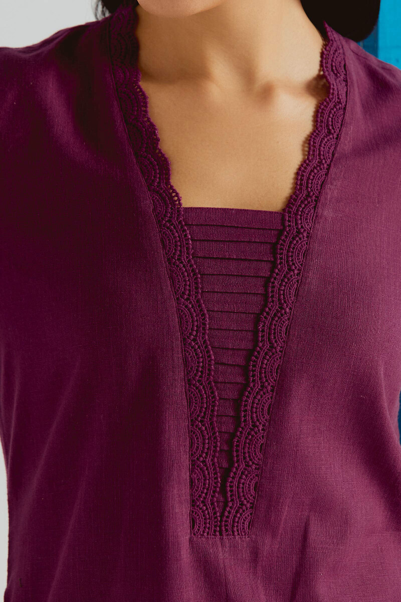 Purple Handcrafted Straight Gauze Slub Kurta