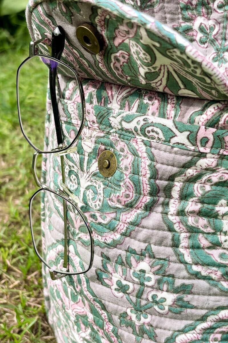 Grey Hand Block-Printed Cotton Duffel Bag