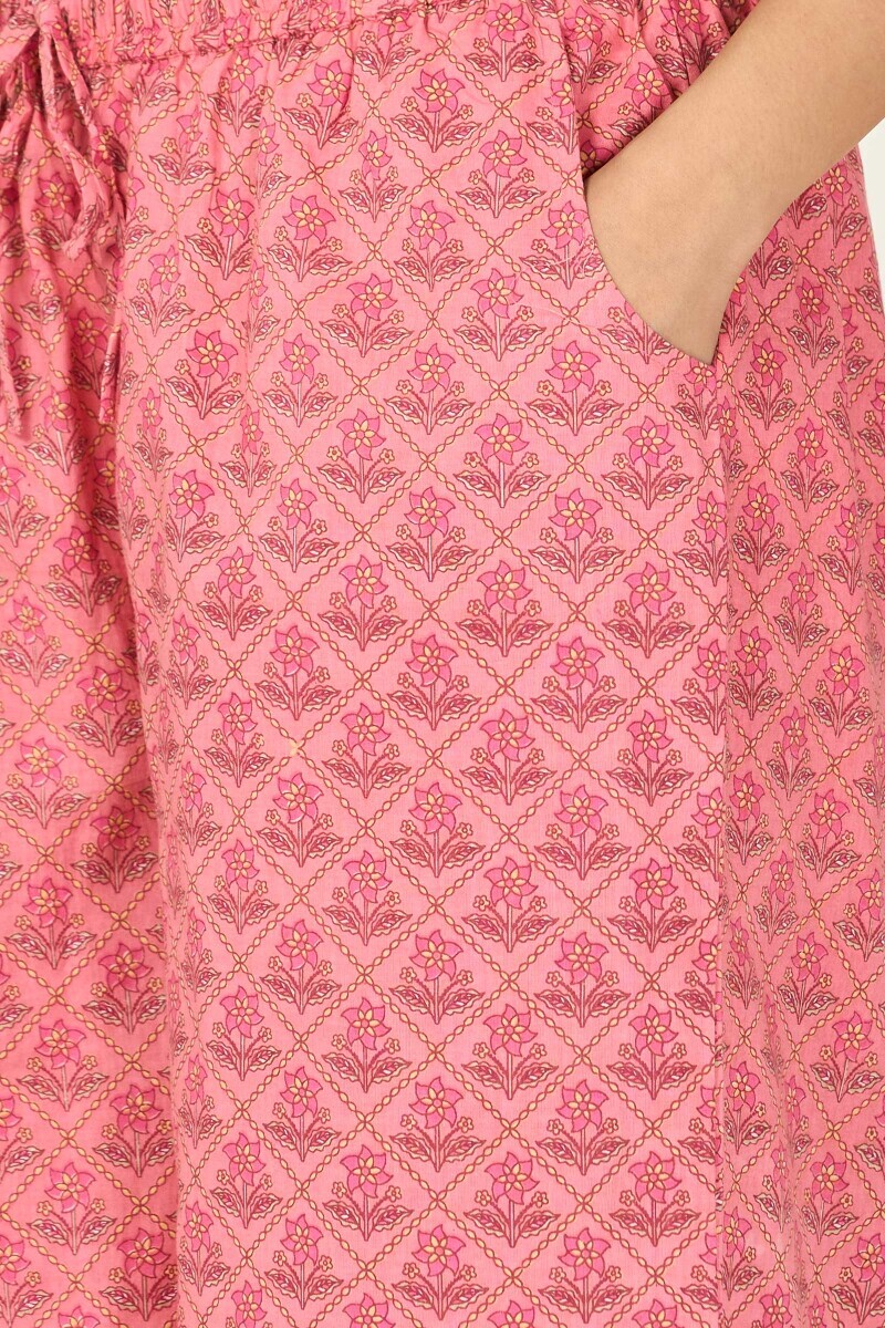 Pink Hand Printed Cotton Farsi