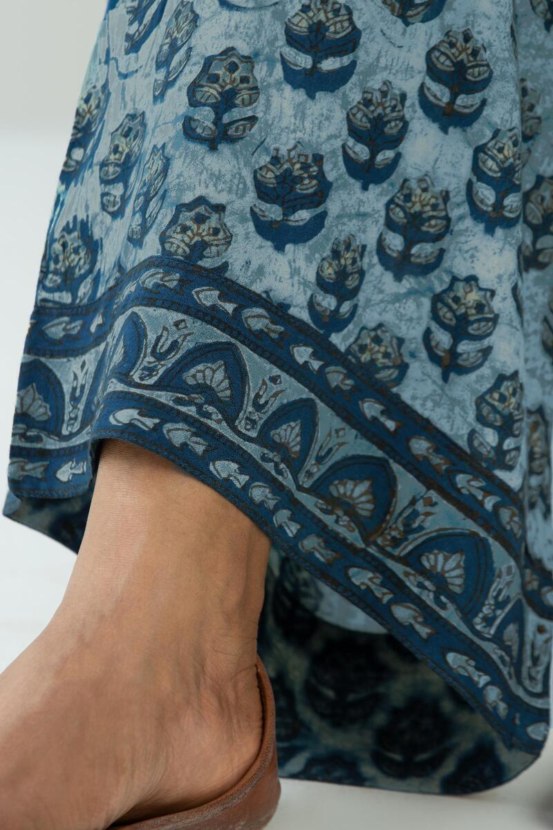 Indigo Block Printed Cotton Modal Farsi
