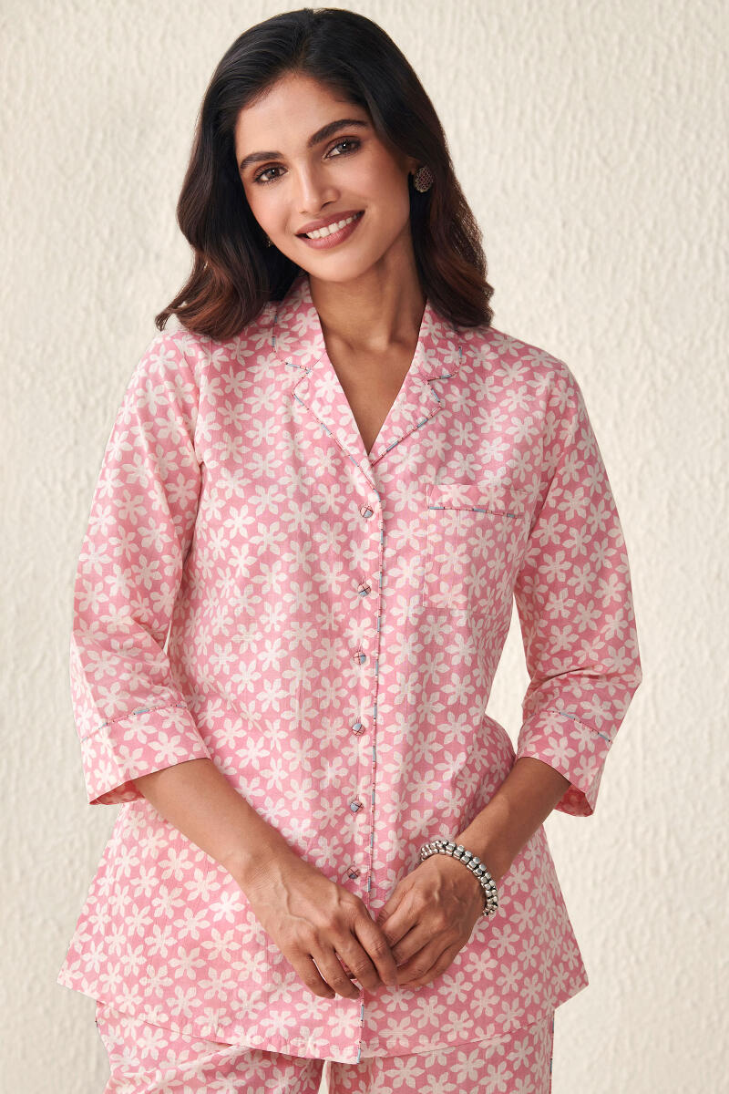 Pink Hand Block Printed Cotton Loungewear Set