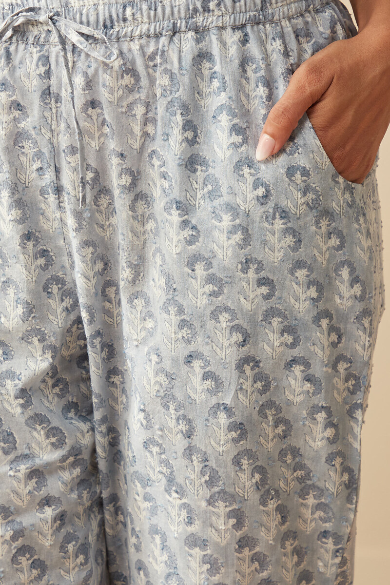 Blue Hand Block-Printed Cotton Narrow Pants
