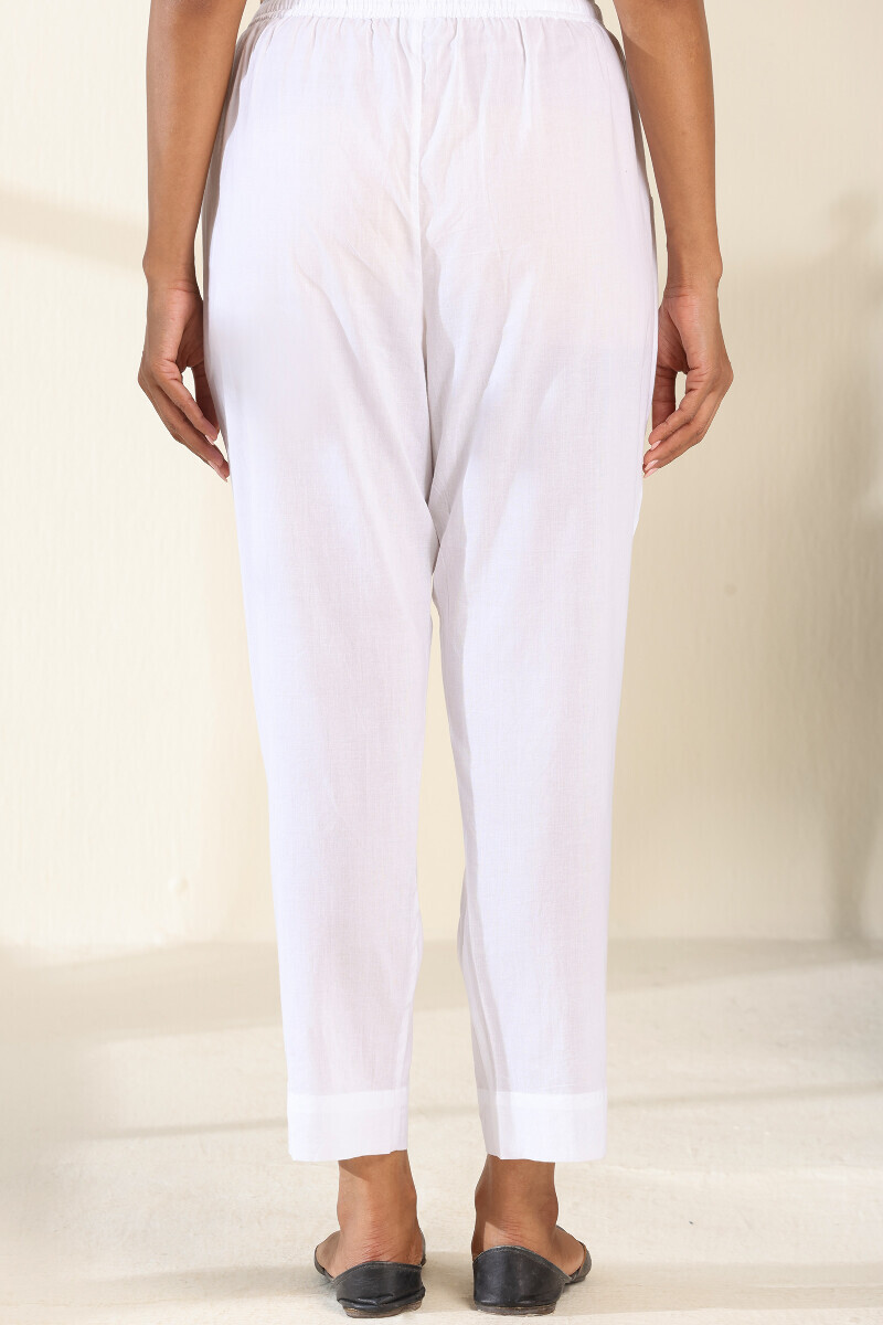 White Handcrafted Cotton Narrow Pants