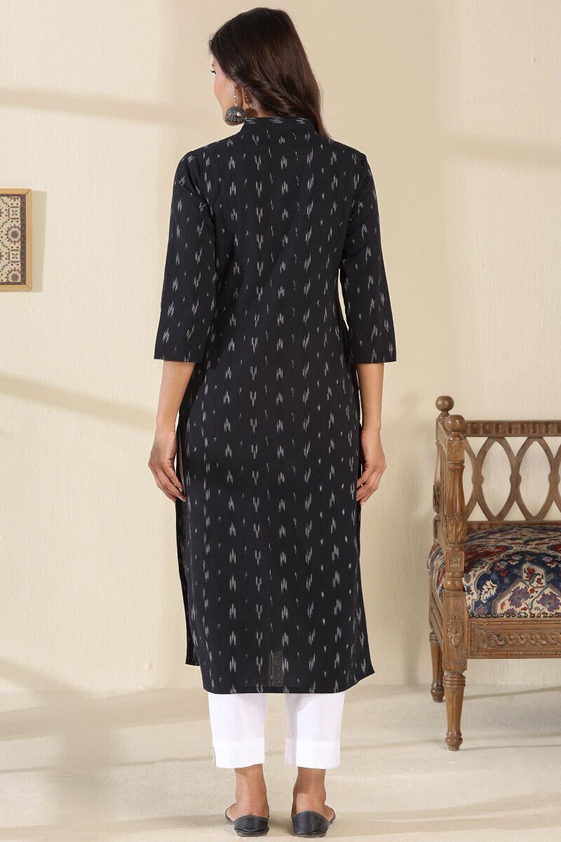 Black Handcrafted Straight Cotton Polyester Kurta