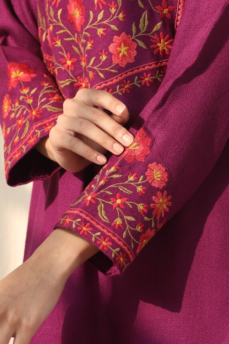 Magenta Handcrafted Straight Faux Wool Kurta