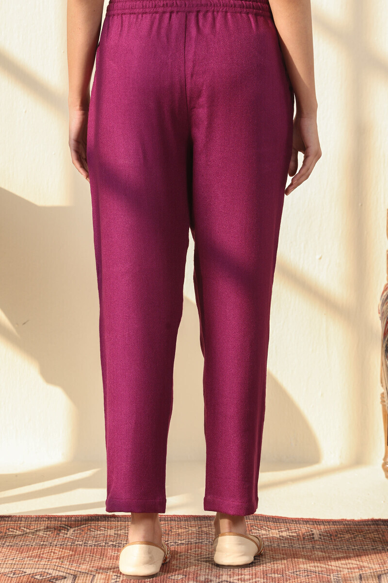Pink Handcrafted Faux Wool Narrow Pants