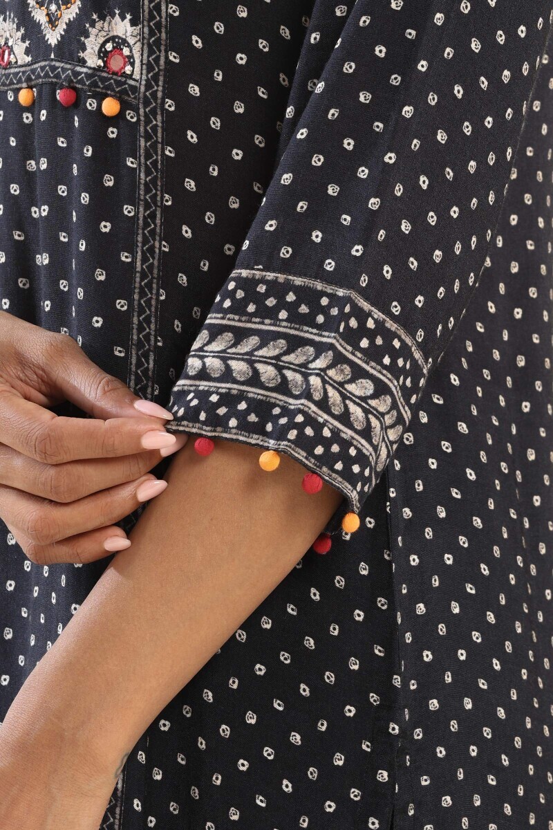 Black Printed Straight Viscose Kurta