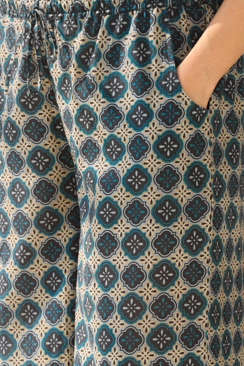 Black Printed Cotton Dobby Palazzo