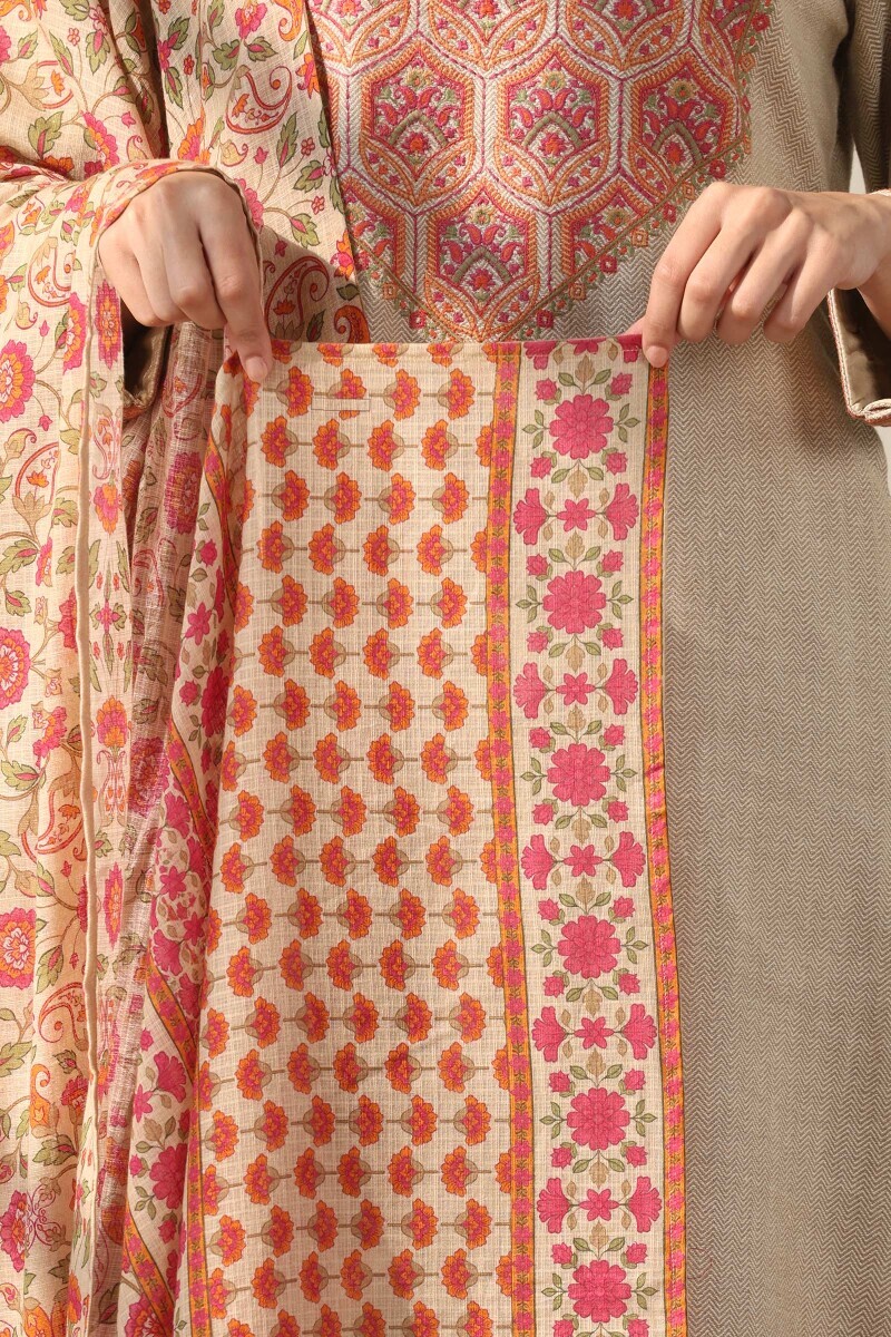 Beige Printed Kota Dupatta