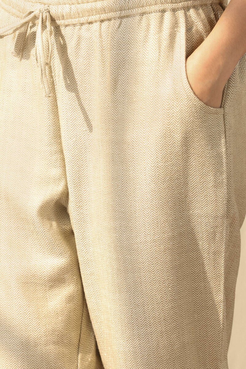 Beige Handcrafted Faux Wool Narrow Pants
