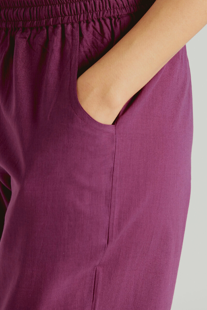 Purple Handcrafted Cotton Narrow Pants
