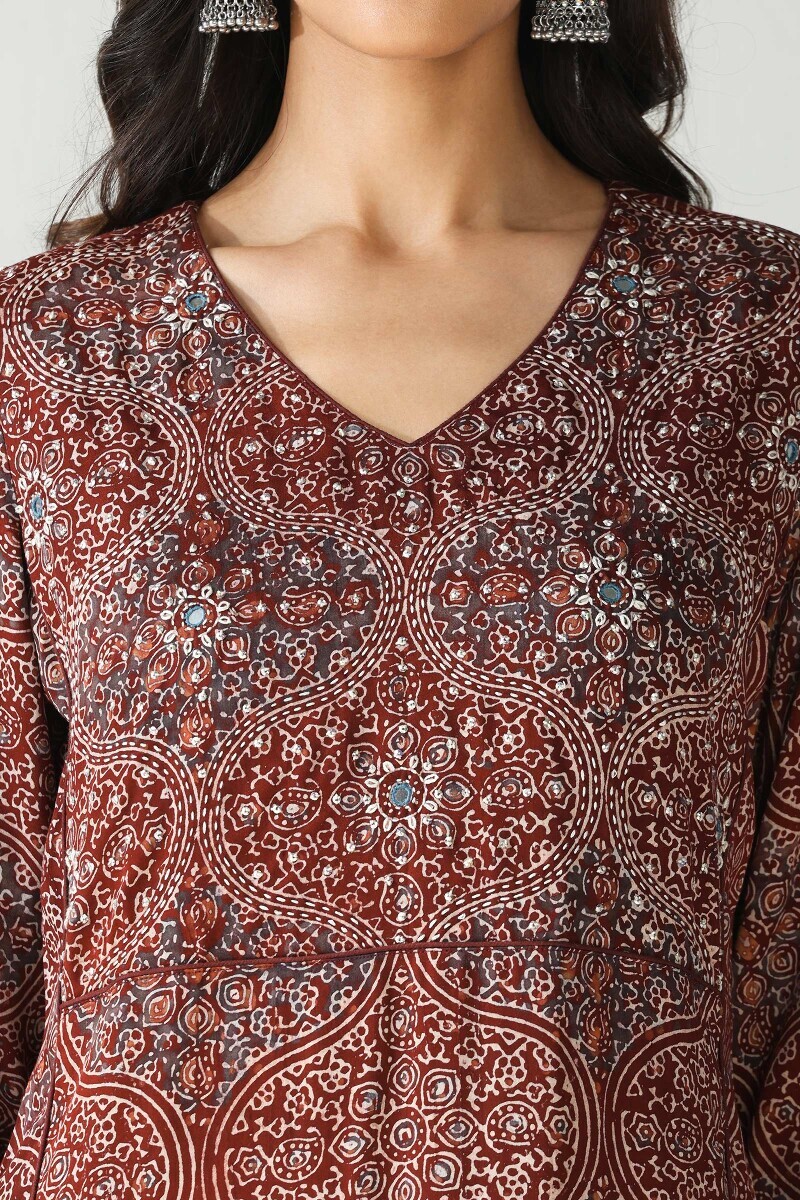 Ajrakh Hand Block-Printed Straight Modal Kurta