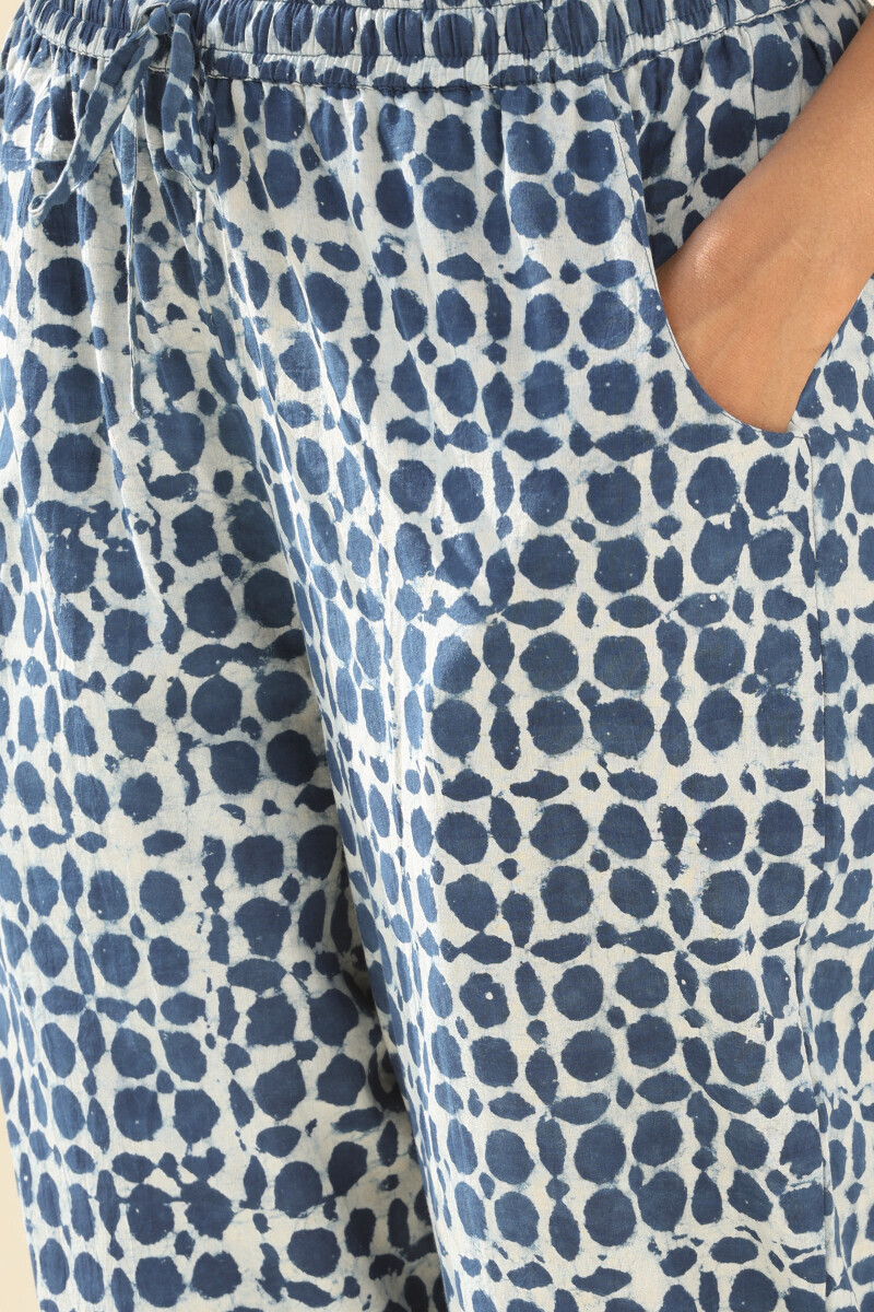 Indigo Hand Block Printed Cotton Narrow Pants