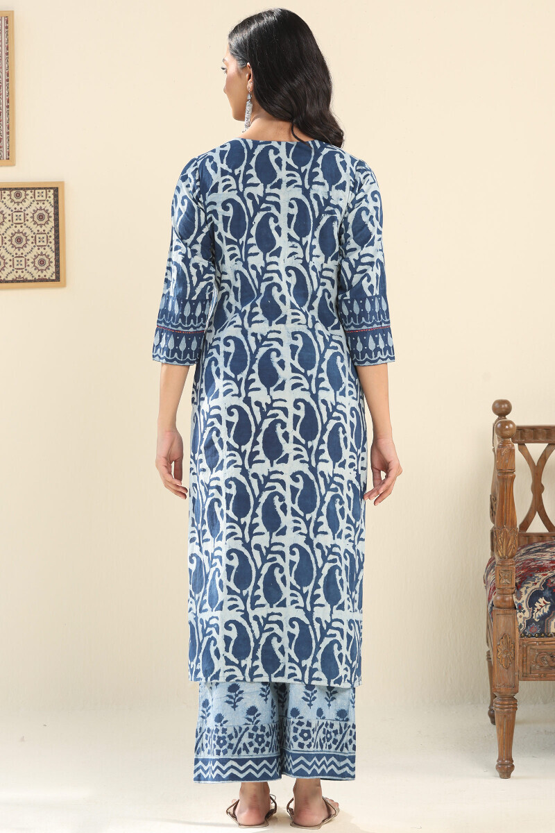 Indigo Hand Block Printed Straight Cotton Kurta