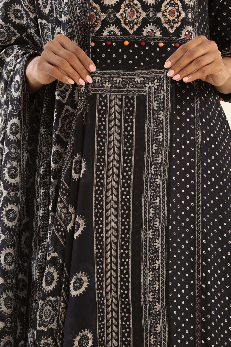 Black Printed Viscose Dupatta