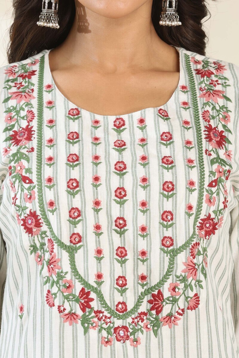 Off-White Handcrafted Straight Cotton Kurta