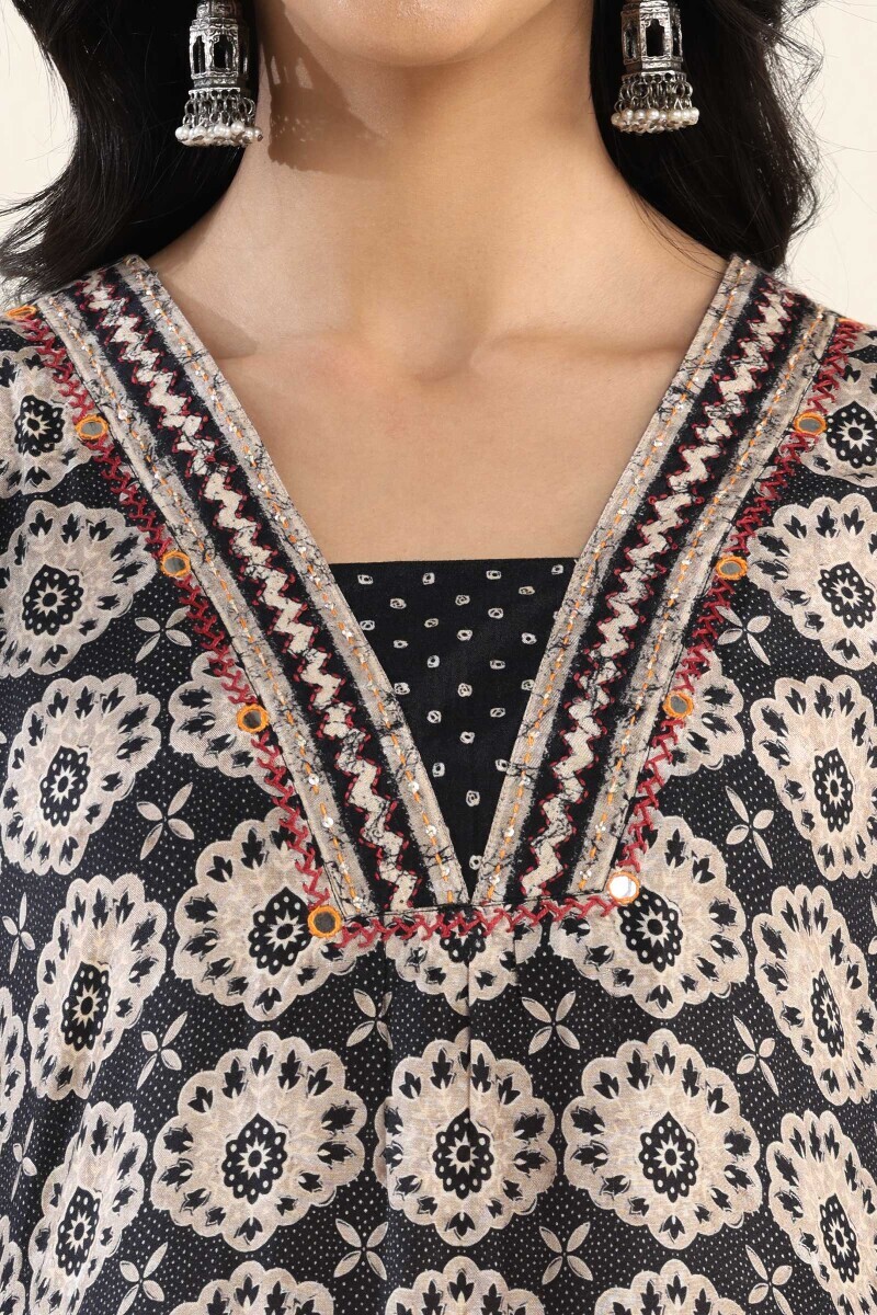 Black Printed Straight Viscose Kurta