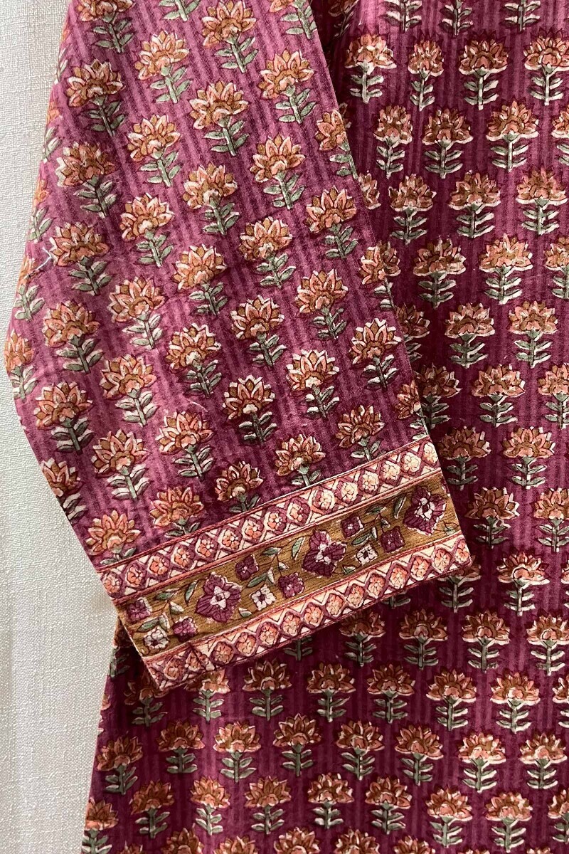 Pink Hand Block-Printed Straight Kurta