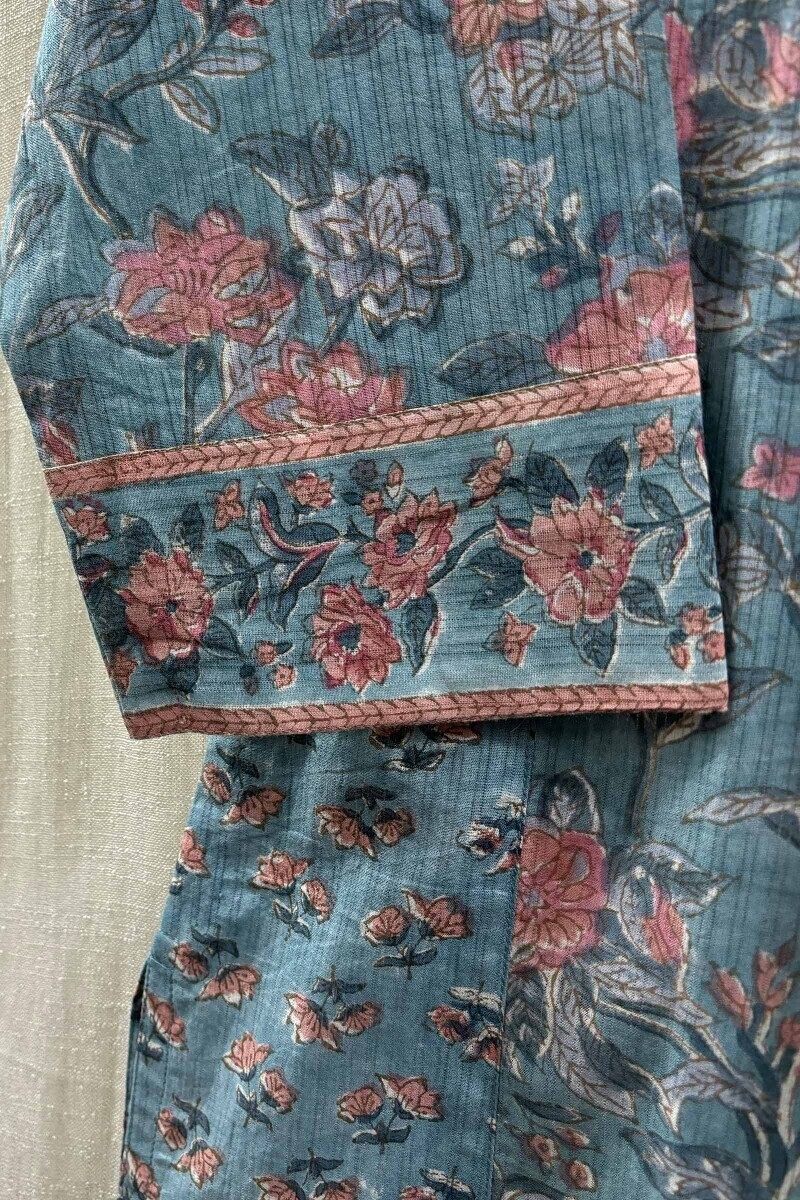 Blue Hand Block-Printed Kurta for Women