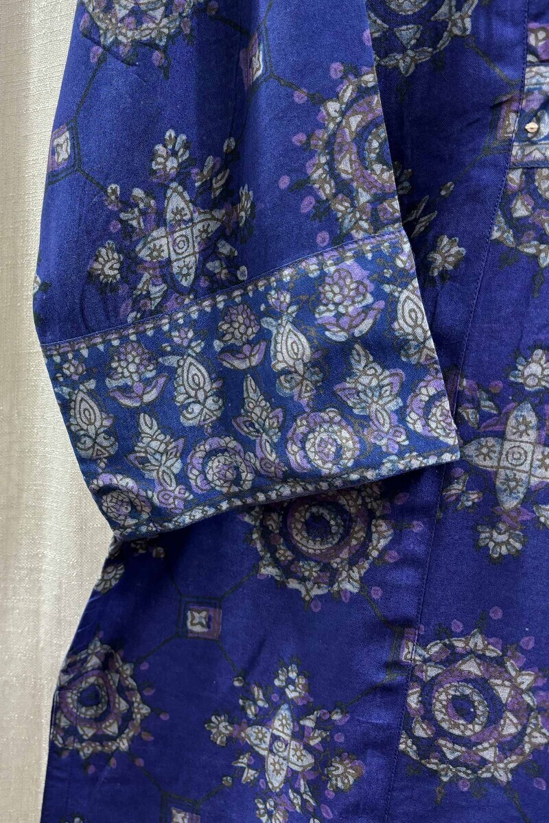 Purple Hand Block-Printed Straight Kurta